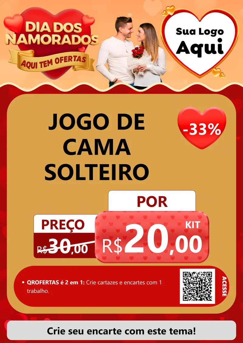 Modelo de Cartaz para Cartaz A4 Vertical com o tema Dia dos Namorados - Aqui Tem Ofertas para Cama, Mesa e Banho