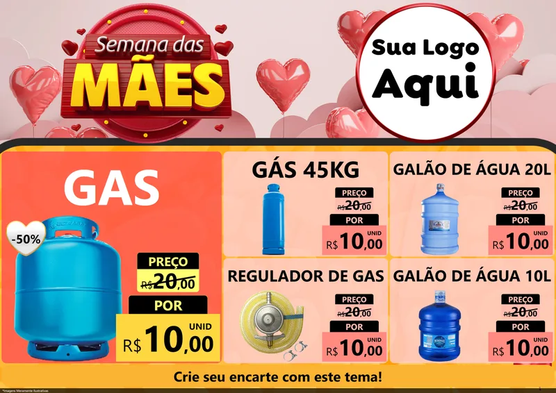 Modelo de Encarte para Encarte A4 Horizontal com o tema Semana das Mães para Água e gás