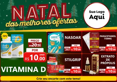 Modelo de Encarte para Encarte A4 Horizontal com o tema Natal das Melhores Ofertas para Farmácia