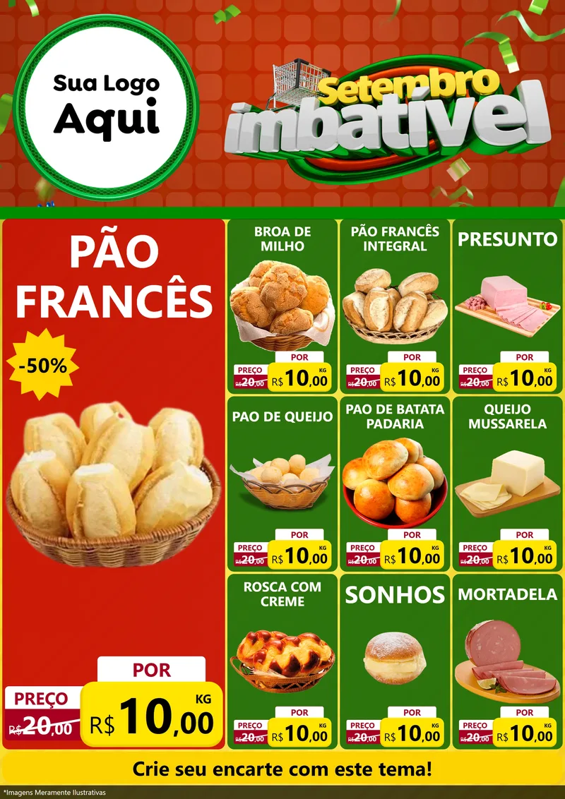 Modelo de Encarte para Encarte A4 Vertical com o tema Setembro Imbatível para Padaria