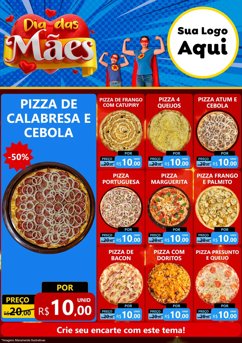 Modelo de Encarte para Encarte A4 Vertical com o tema Dia das Mães para Pizzaria