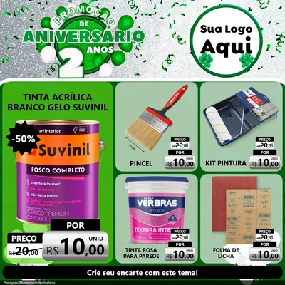 Modelo de Rede Social para Feed Facebook com o tema Promoção de Aniversário - 2 Anos para Tintas e Ferramentas