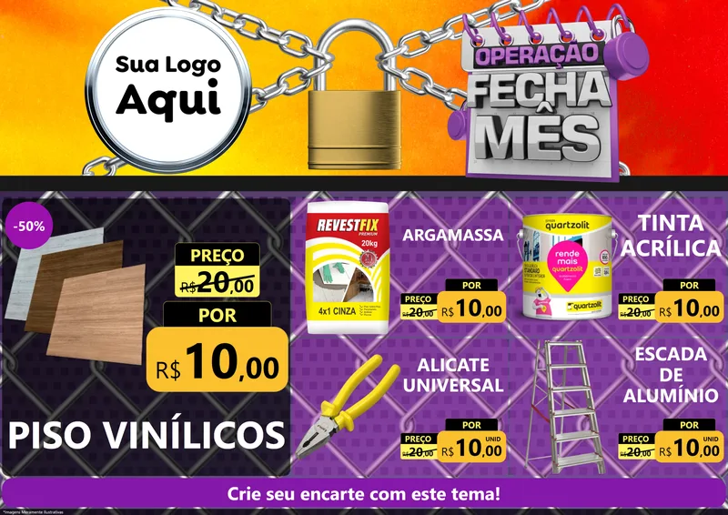 Modelo de Encarte para Encarte A4 Horizontal com o tema Operação Fecha Mês para Material para Construção