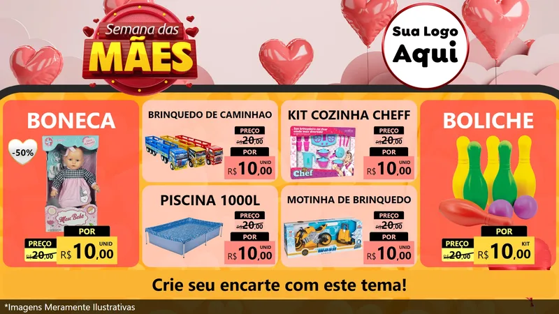 Modelo de TV para TV Horizontal com o tema Semana das Mães para Brinquedos