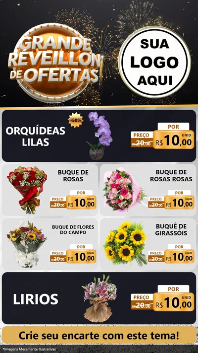 Modelo de TV para TV Vertical com o tema Grande Réveillon de Ofertas para Floricultura e jardim