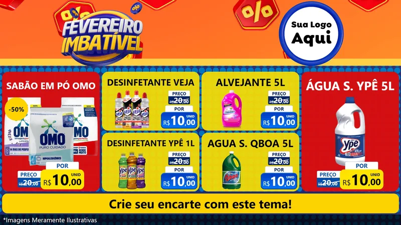 Modelo de TV para TV Horizontal com o tema Fevereiro Imbatível para Produtos de Limpeza