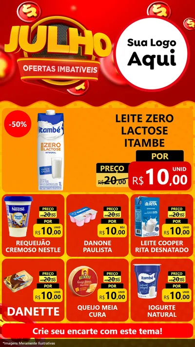 Modelo de Rede Social para Stories com o tema Julho Ofertas Imbatíveis para Frios e Laticínios