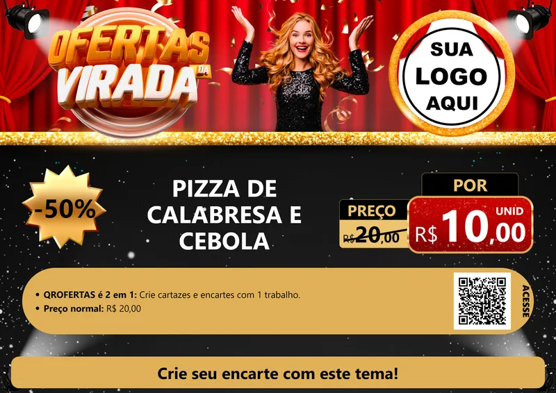Modelo de Cartaz para Cartaz A4 Horizontal com o tema Ofertas da Virada para Pizzaria