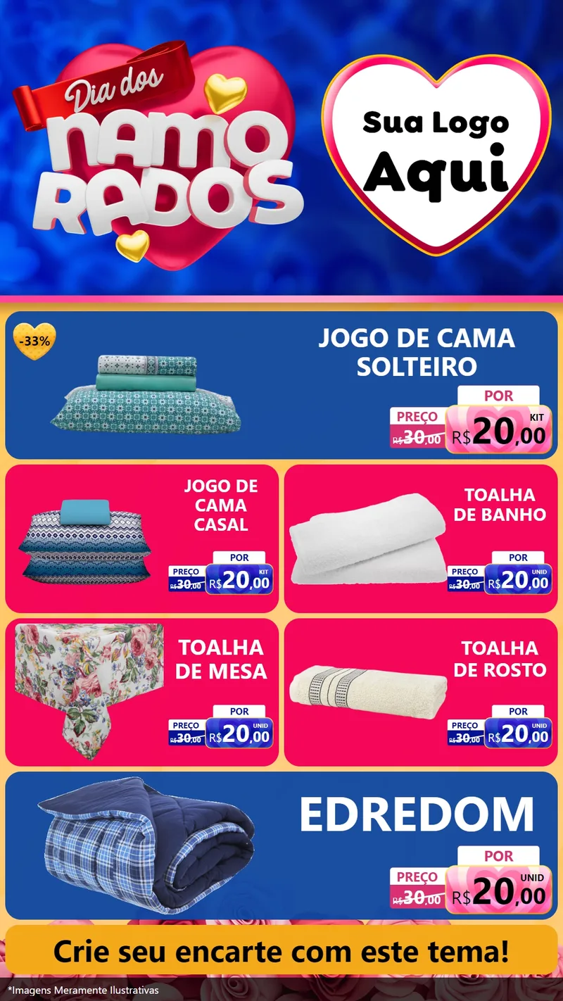 Modelo de TV para TV Vertical com o tema Dia dos namorados para Cama, Mesa e Banho