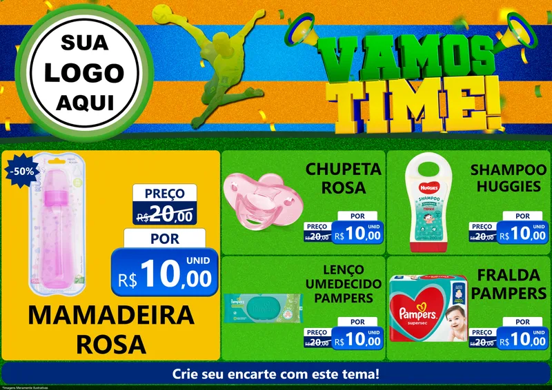 Modelo de Encarte para Encarte A4 Horizontal com o tema Vamos Time! para Bebês