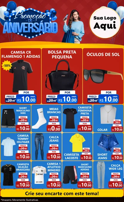 Modelo de Encarte para Encarte Grande com o tema Promoção de Aniversário para Roupas e acessórios