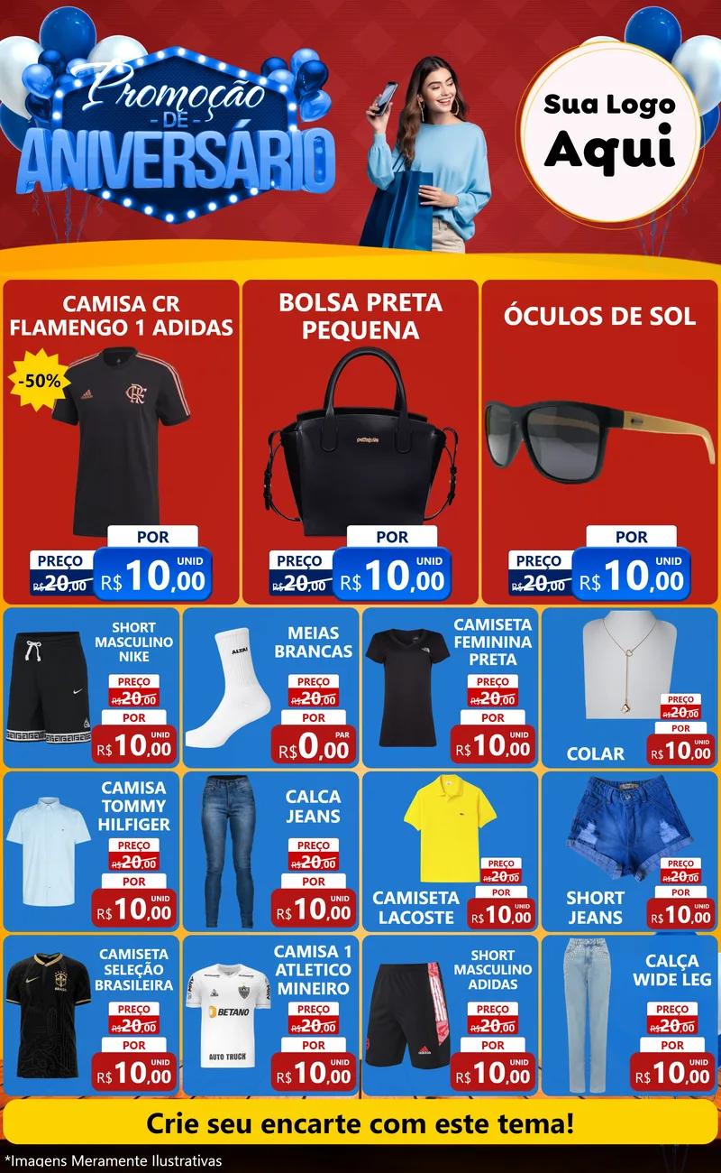 Modelo de Encarte para Encarte Grande com o tema Promoção de Aniversário para Roupas e acessórios