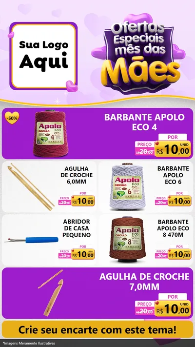 Modelo de TV para TV Vertical com o tema Ofertas Especiais - Mês das Mães para Armarinho e Aviamentos