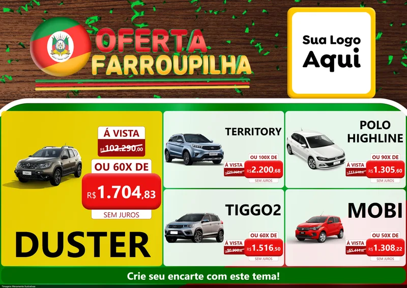 Modelo de Encarte para Encarte A4 Horizontal com o tema Oferta Farroupilha para Concessionaria de Carros
