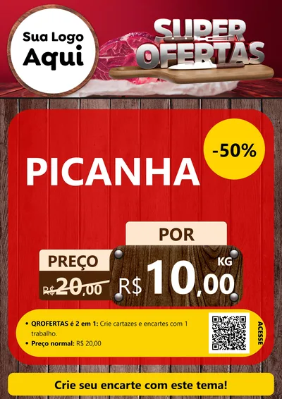 Modelo de Cartaz para Cartaz A4 Vertical com o tema Super Ofertas - Açougue para Açougue