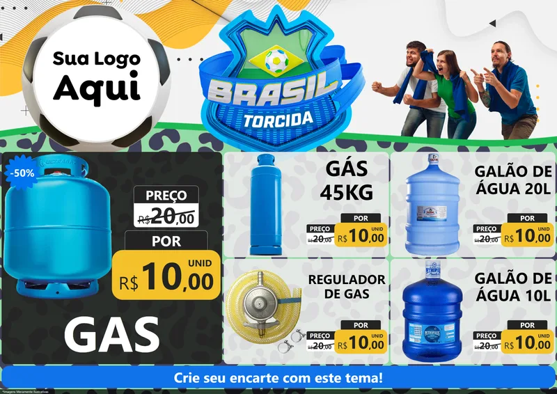 Modelo de Encarte para Encarte A4 Horizontal com o tema Brasil Torcida - Copa para Água e gás