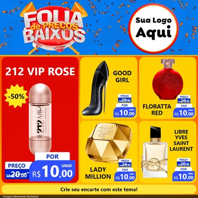 Modelo de Rede Social para Feed Facebook com o tema Folia de Preços Baixos para Perfumes