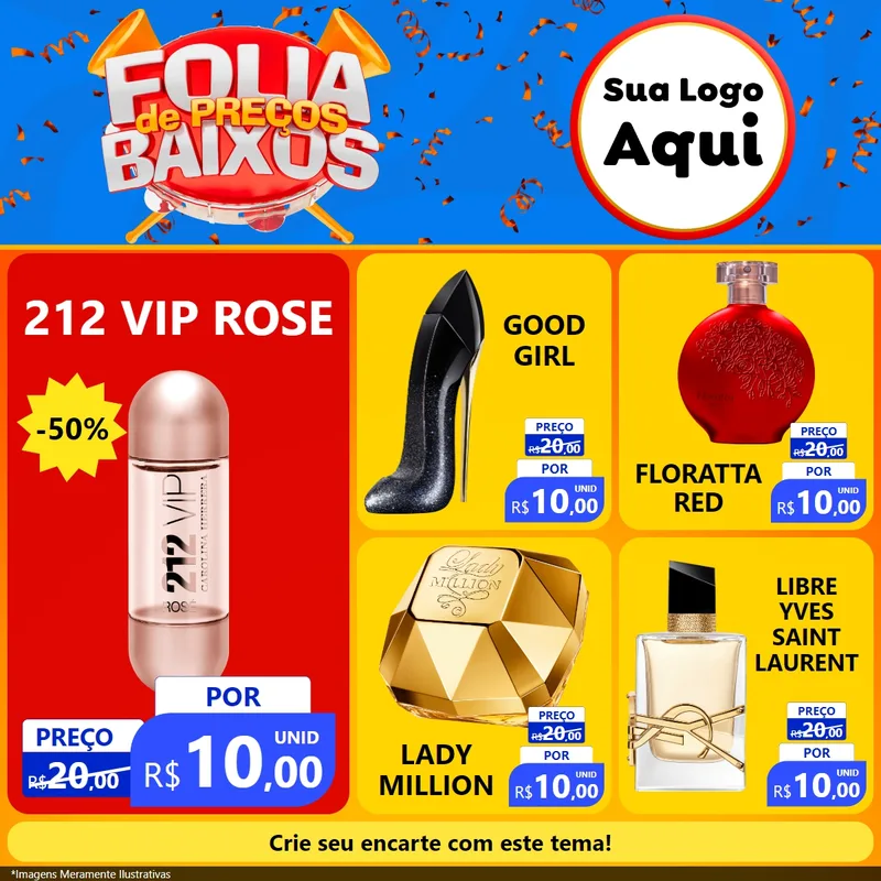 Modelo de Rede Social para Feed Facebook com o tema Folia de Preços Baixos para Perfumes