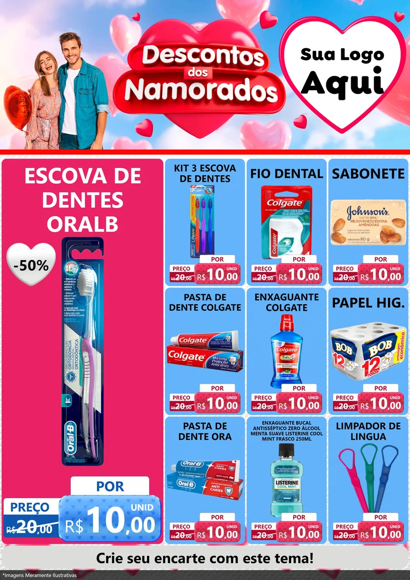 Modelo de Encarte para Encarte A4 Vertical com o tema Descontos dos Namorados para Higiene Pessoal
