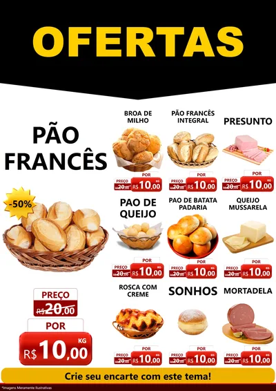 Modelo de Encarte para Encarte A4 Vertical com o tema Ofertas Preto e Vermelho Cartaz para Padaria