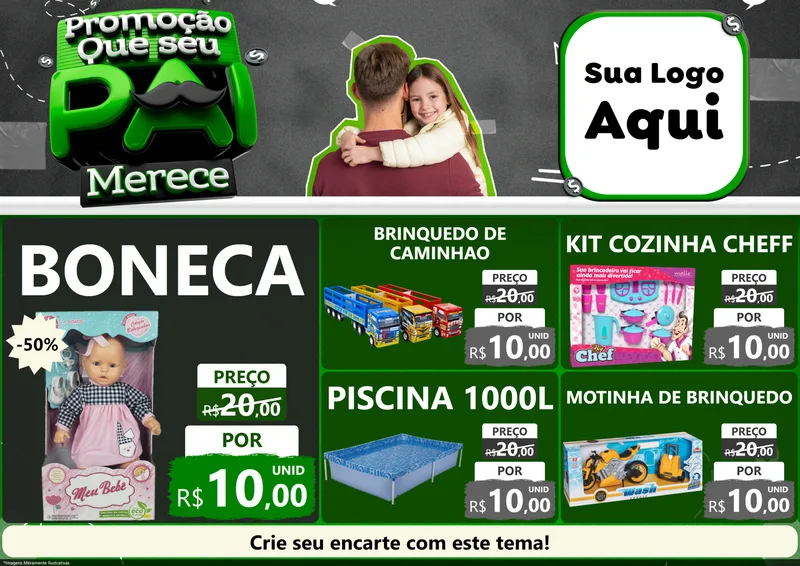 Modelo de Encarte para Encarte A4 Horizontal com o tema Promoção Que seu Pai Merece para Brinquedos
