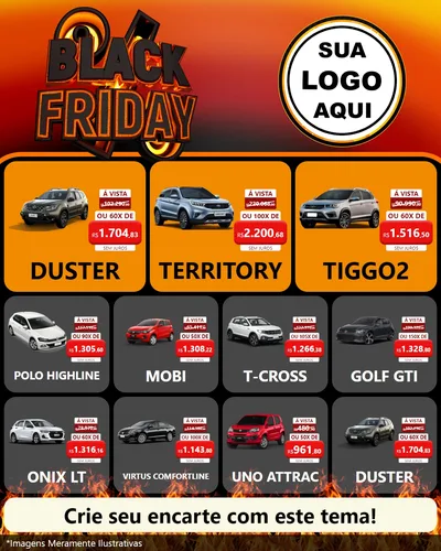 Modelo de Rede Social para Feed Instagram com o tema Black Friday para Concessionaria de Carros