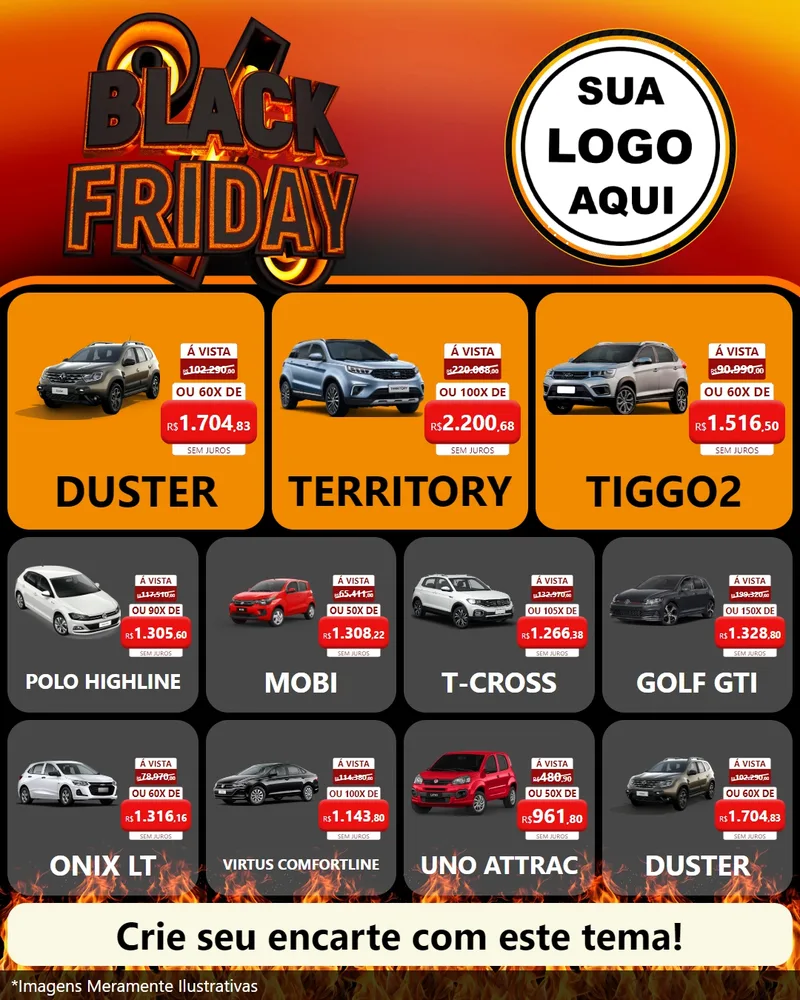 Modelo de Rede Social para Feed Instagram com o tema Black Friday para Concessionaria de Carros