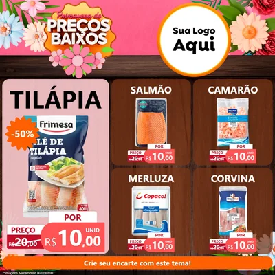 Modelo de Rede Social para Feed Facebook com o tema Primavera de Preços Baixos para Peixaria