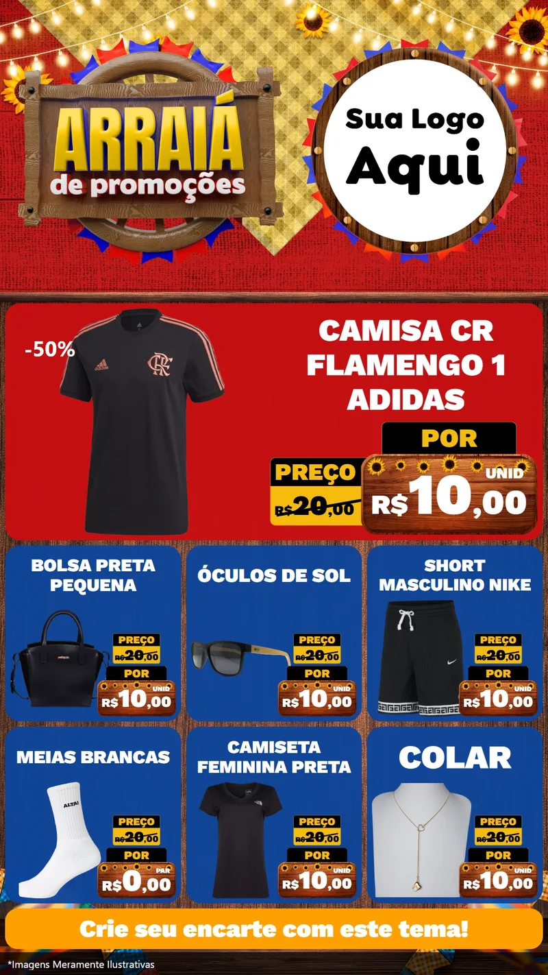 Modelo de Rede Social para Stories com o tema Arraiá de Promoções para Roupas e acessórios