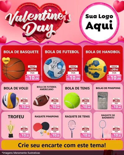 Modelo de Rede Social para Feed Instagram com o tema Valentine's Day para Artigos Esportivos