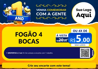 Modelo de Cartaz para Cartaz A4 Horizontal com o tema Um Ano de Aniversário para Móveis e Eletro