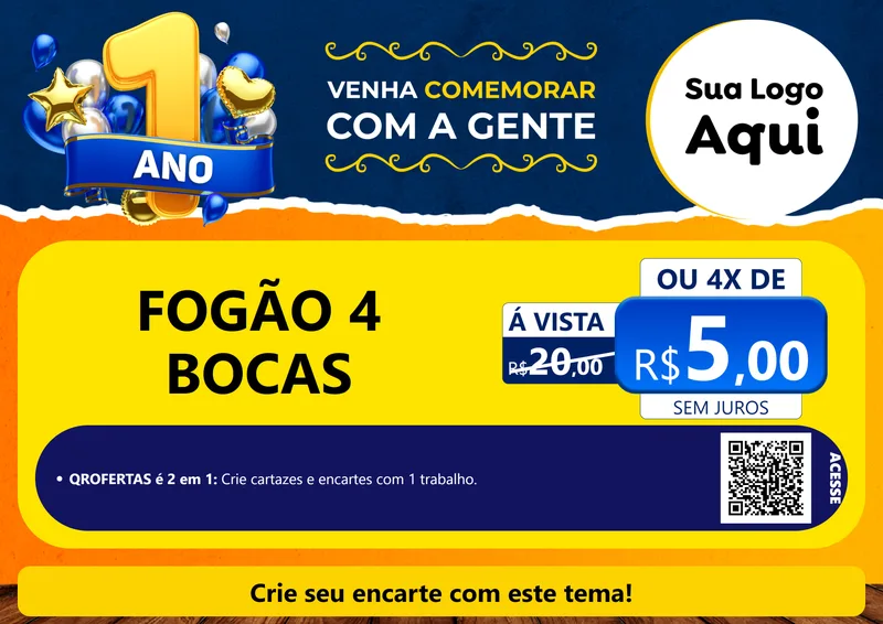 Modelo de Cartaz para Cartaz A4 Horizontal com o tema Um Ano de Aniversário para Móveis e Eletro