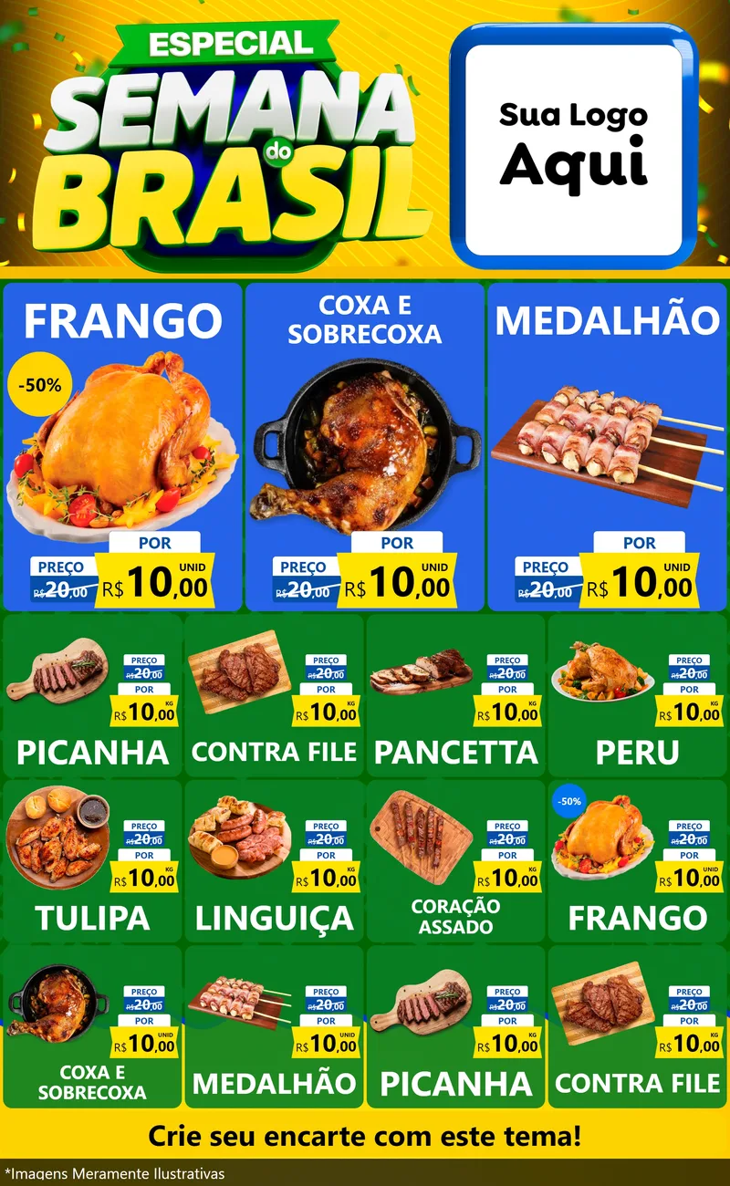 Modelo de Encarte para Encarte Grande com o tema Especial Semana do Brasil para Assados