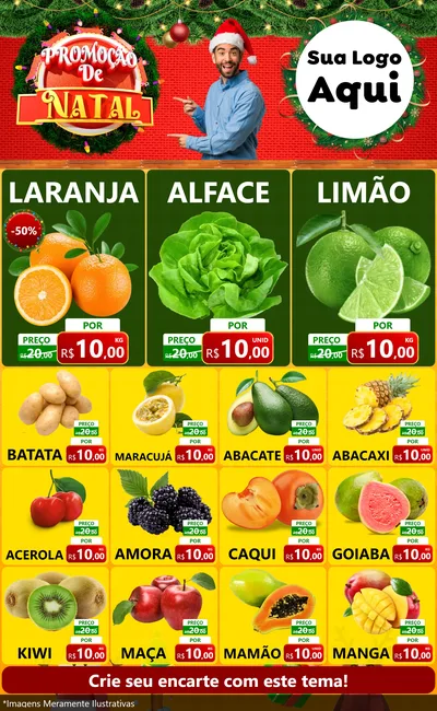 Modelo de Encarte para Encarte Grande com o tema Promoção de Natal para Hortifrúti