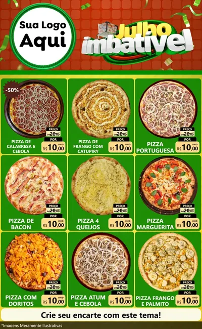 Modelo de Encarte para Encarte Grande com o tema Julho Imbatível para Pizzaria