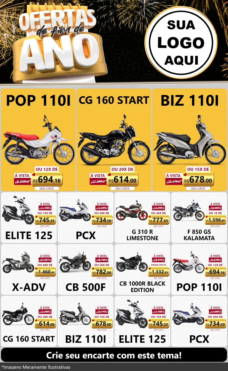 Modelo de Encarte para Encarte Grande com o tema Ofertas de Fim de Ano para Concessionaria de Motos