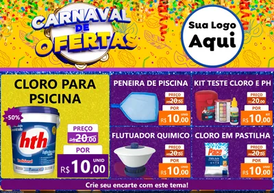 Modelo de Encarte para Encarte A4 Horizontal com o tema Carnaval de Ofertas para Produtos para Piscina
