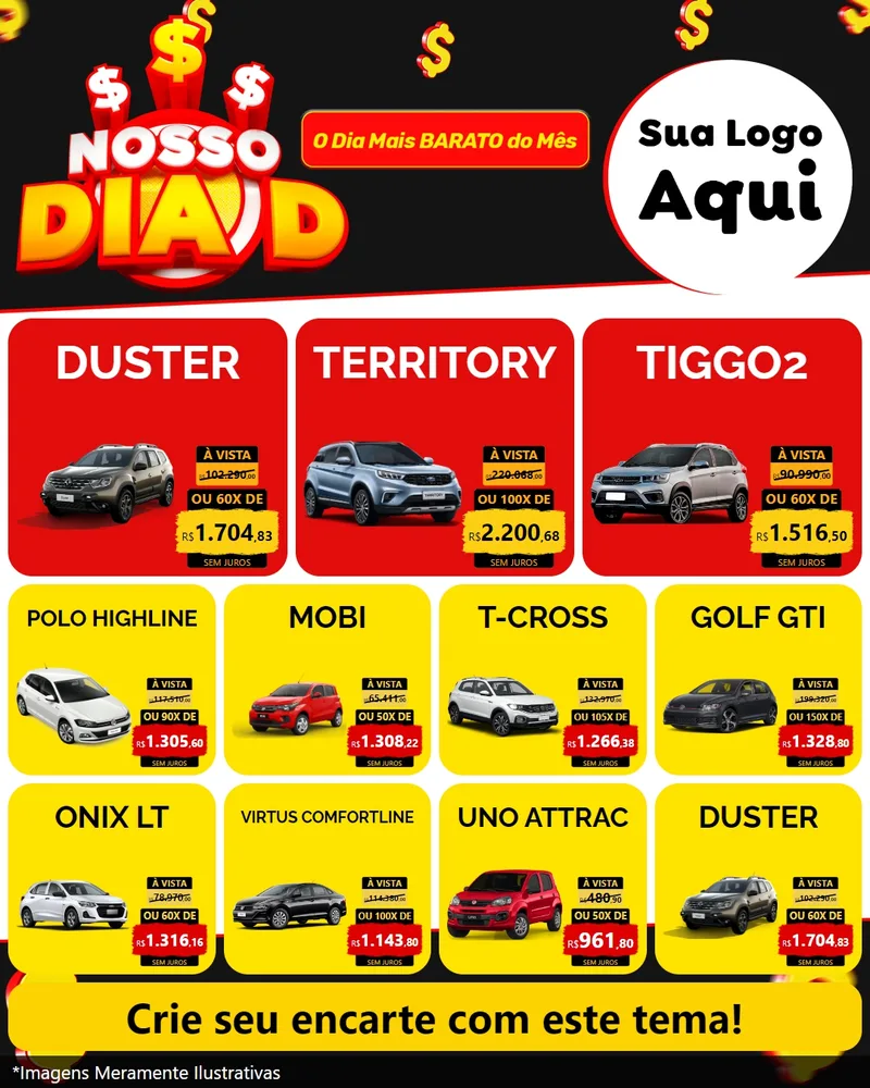 Modelo de Rede Social para Feed Instagram com o tema Nosso Dia D para Concessionaria de Carros