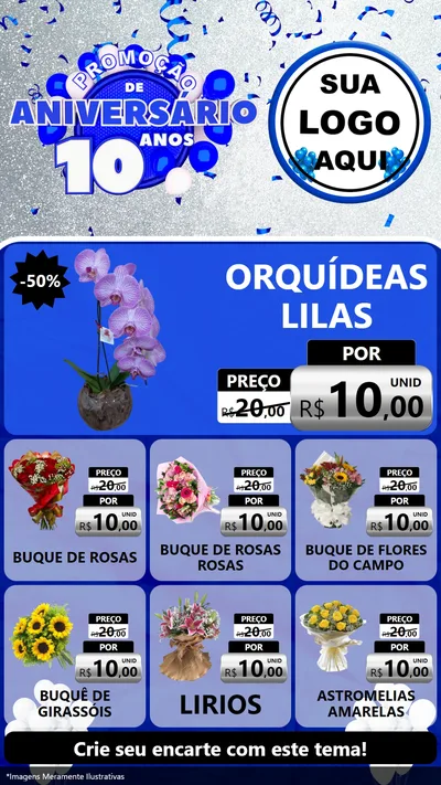 Modelo de Rede Social para Stories com o tema Promoção de Aniversário - 10 Anos para Floricultura e jardim