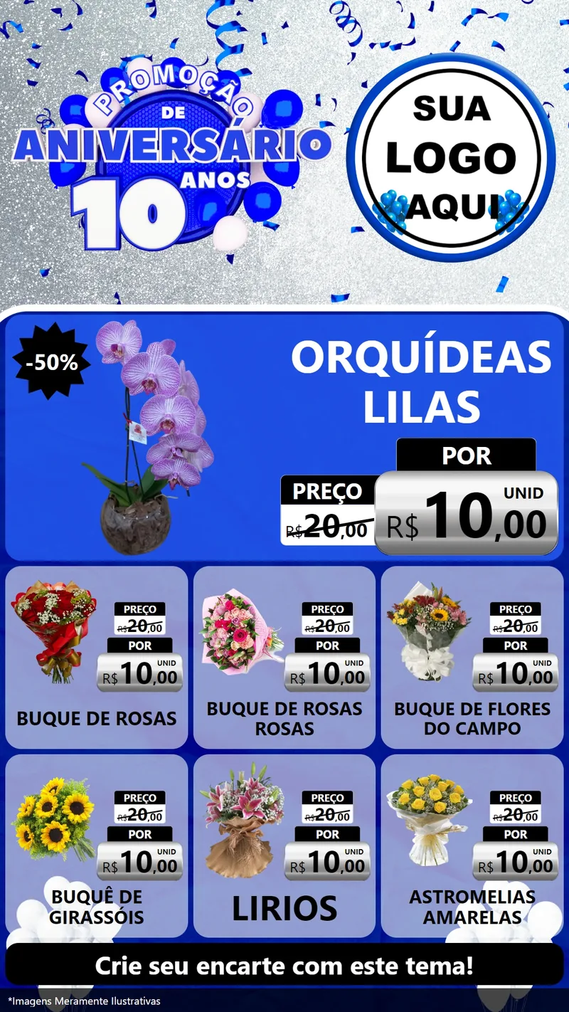 Modelo de Rede Social para Stories com o tema Promoção de Aniversário - 10 Anos para Floricultura e jardim