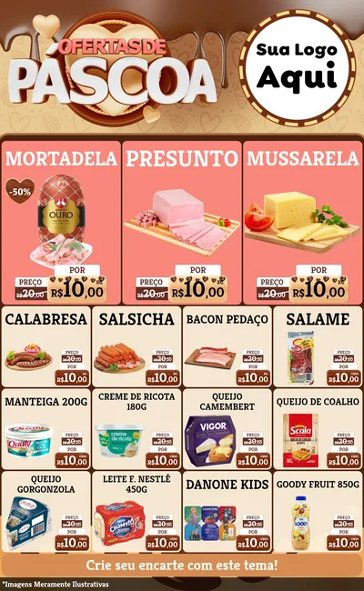 Modelo de Encarte para Encarte Grande com o tema Ofertas de Páscoa para Frios e Laticínios