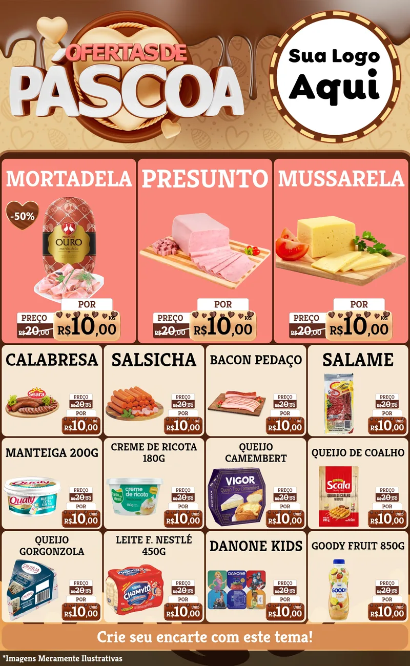 Modelo de Encarte para Encarte Grande com o tema Ofertas de Páscoa para Frios e Laticínios