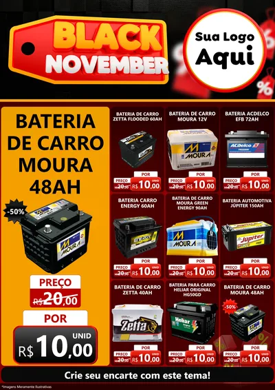 Modelo de Encarte para Encarte A4 Vertical com o tema Black November para Baterias Elétricas