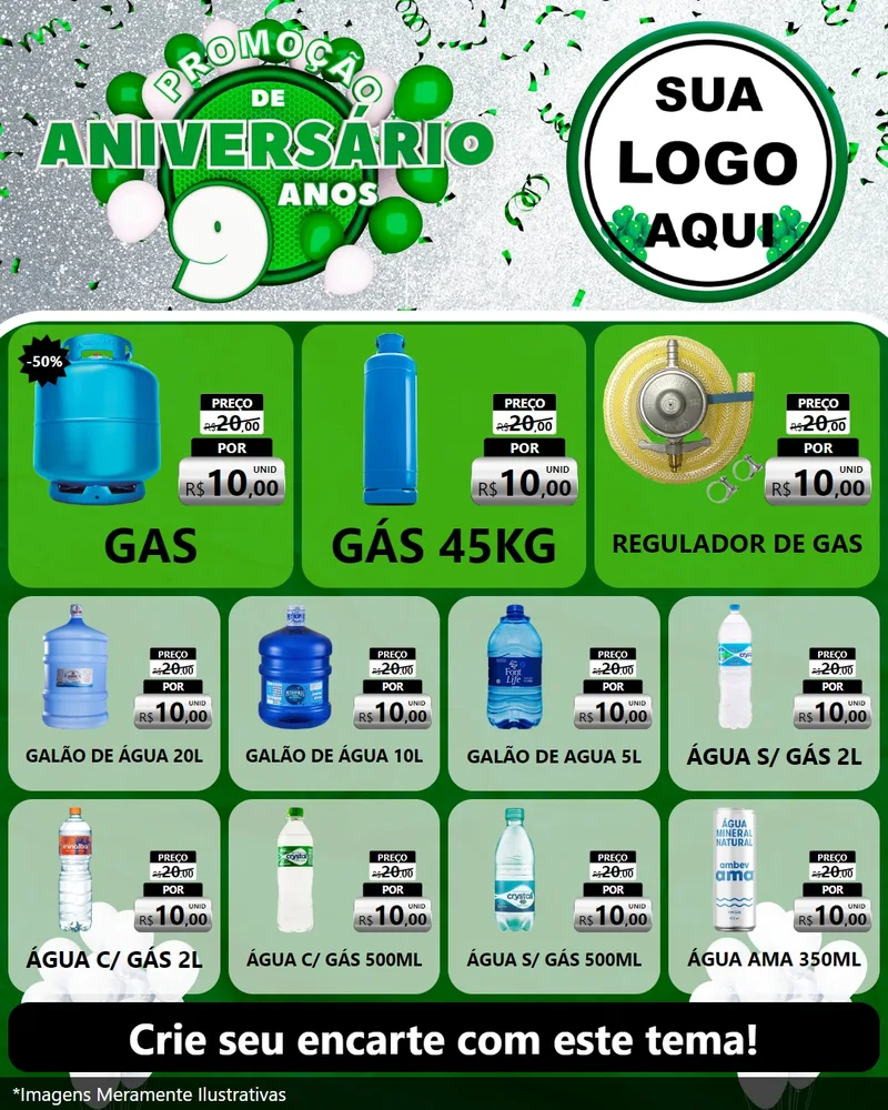 Modelo de Rede Social para Feed Instagram com o tema Promoção de Aniversário - 9 Anos para Água e gás
