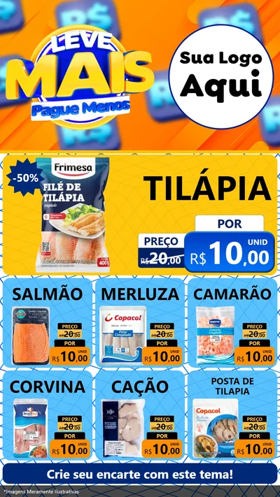 Modelo de Rede Social para Stories com o tema Leve Mais, Pague Menos para Peixaria