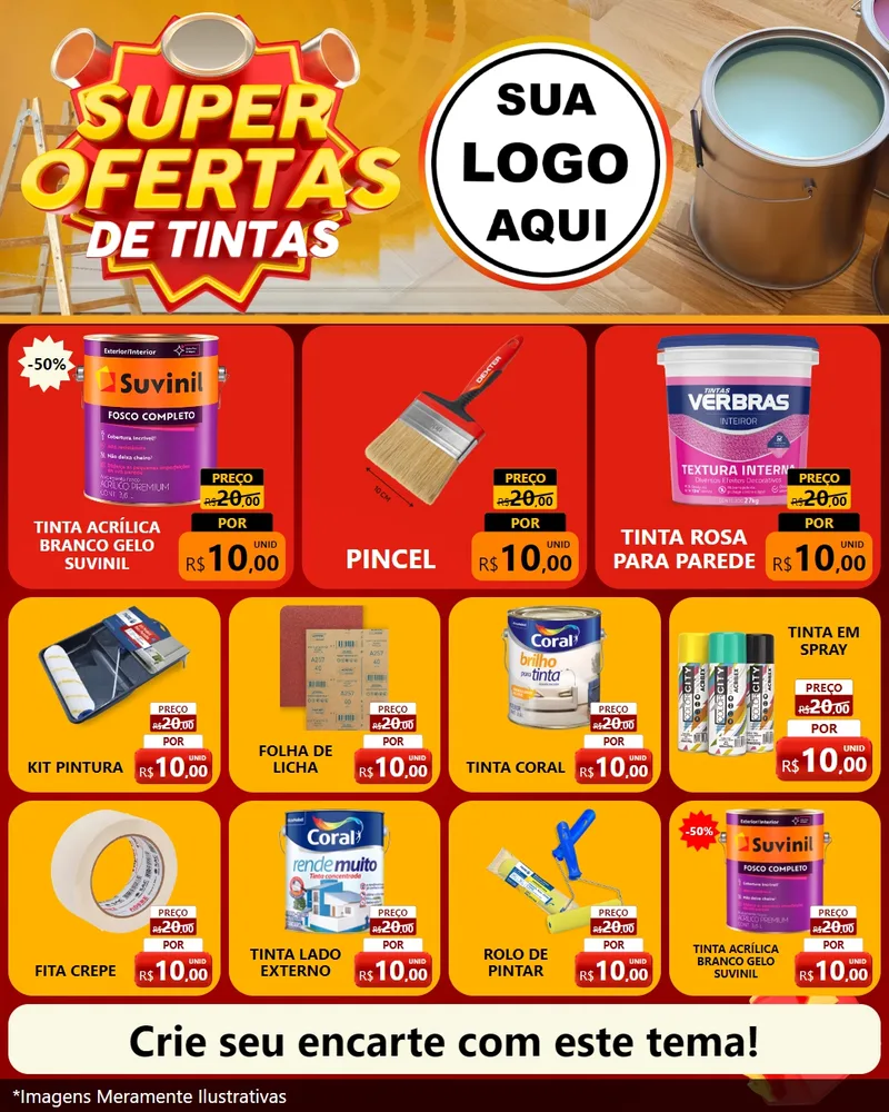 Modelo de Rede Social para Feed Instagram com o tema Super Ofertas de Tinta para Tintas e Ferramentas