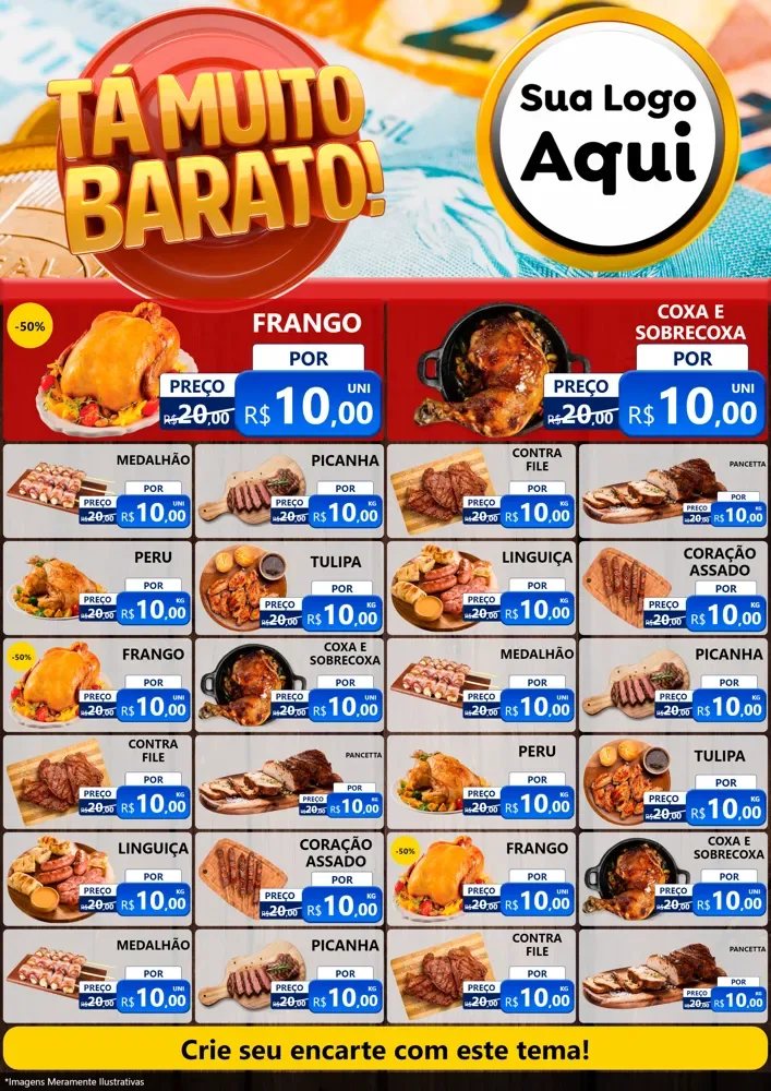 Modelo de Encarte para Encarte A4 Vertical com o tema Está Muito Barato para Assados
