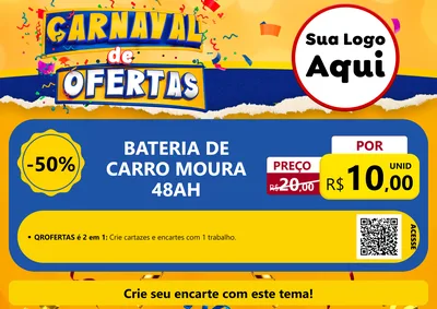Modelo de Cartaz para Cartaz A4 Horizontal com o tema Carnaval de Ofertas para Baterias Elétricas