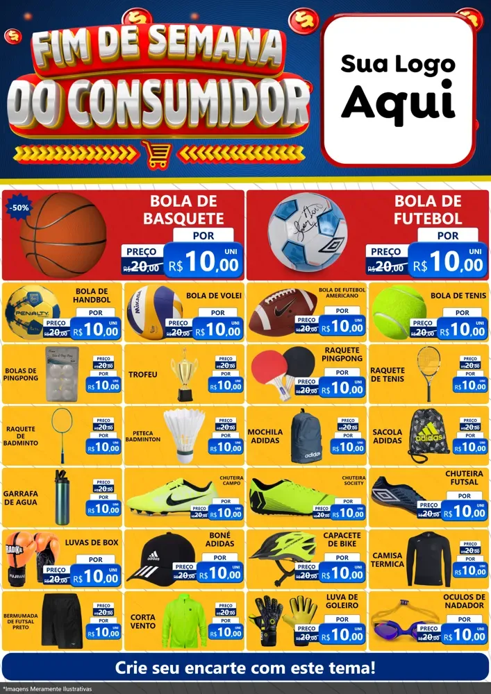 Modelo de Encarte para Encarte A4 Vertical com o tema Fim de Semana do Consumidor para Artigos Esportivos