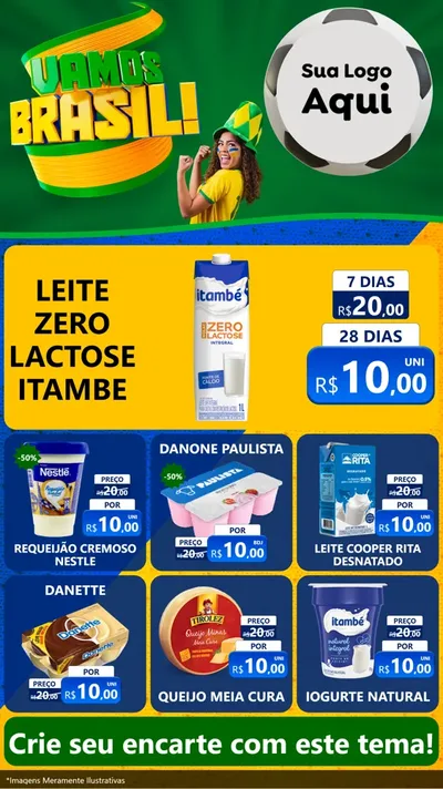 Modelo de Rede Social para Stories com o tema Vamos Brasil - Copa para Frios e Laticínios